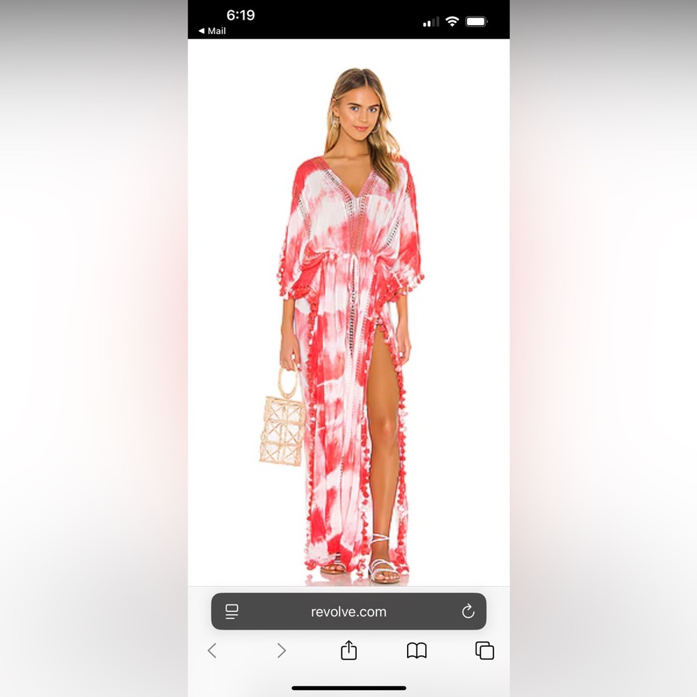 REVOLVE Farrah Maxi Caftan in White & Neon Pink
